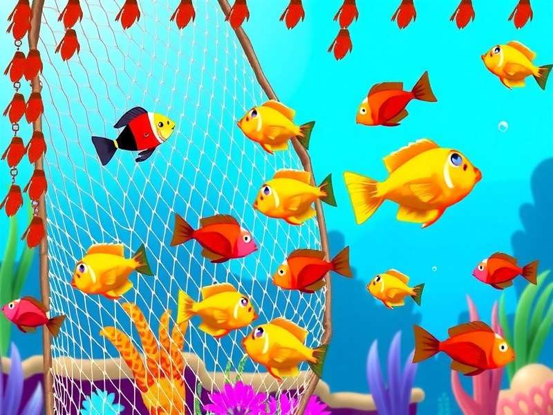 Indian Tropical Fish Party gameplay showing festival net collecting colorful tropical fish